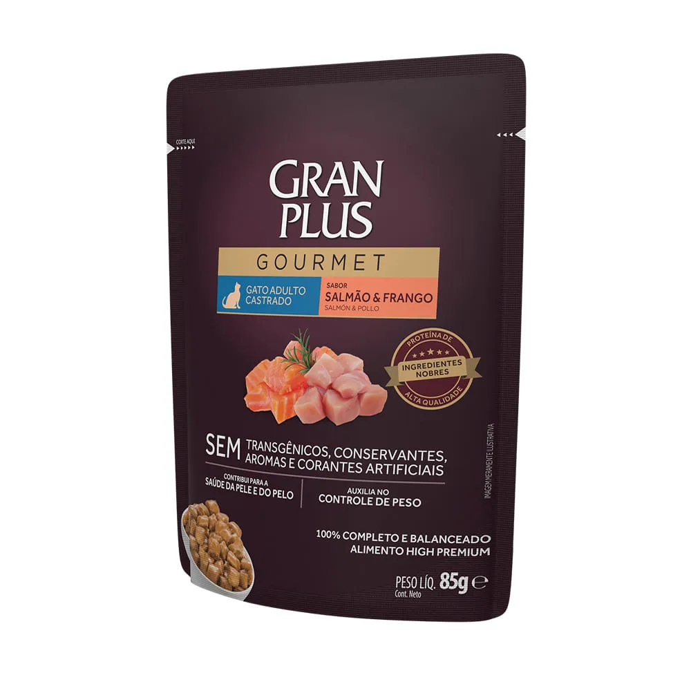 Ração Úmida GranPlus Gourmet Gatos Castrados Salmão e Frango — foto 2
