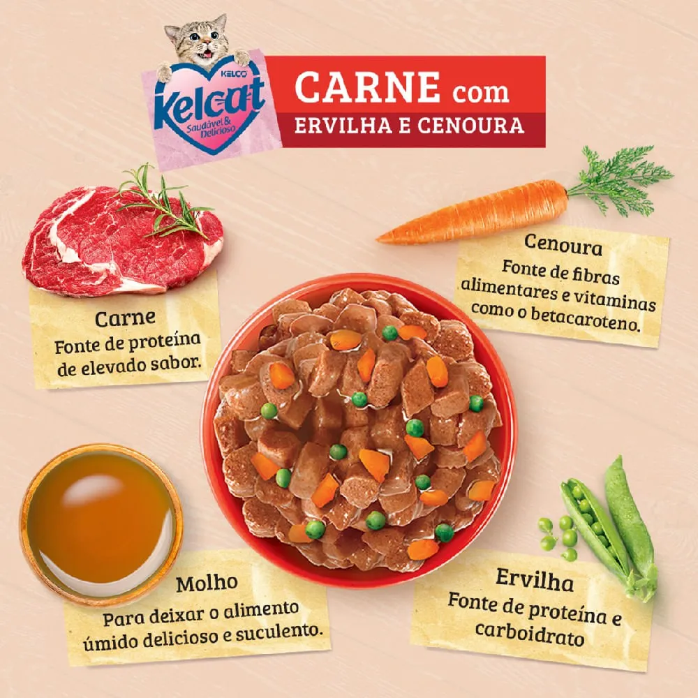 Ração Úmida Kelcat Carne com Ervilha e Cenoura — foto 3