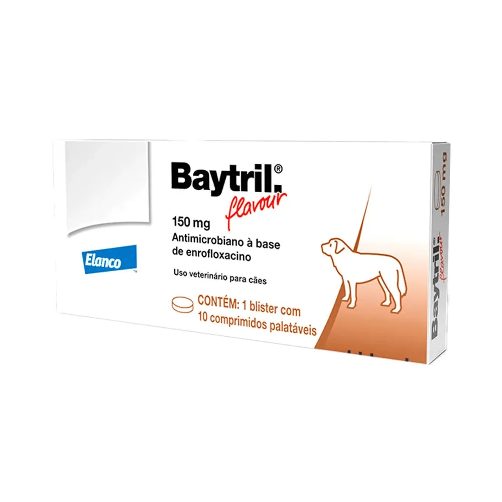 Antibiótico Elanco Baytril Sabor Enrofloxacino 150 mg para Cães e Gatos - 10 Comprimidos