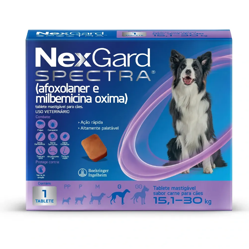 NexGard Spectra 15,1 a 30kg: Antipulgas, Carrapatos e Vermífugo