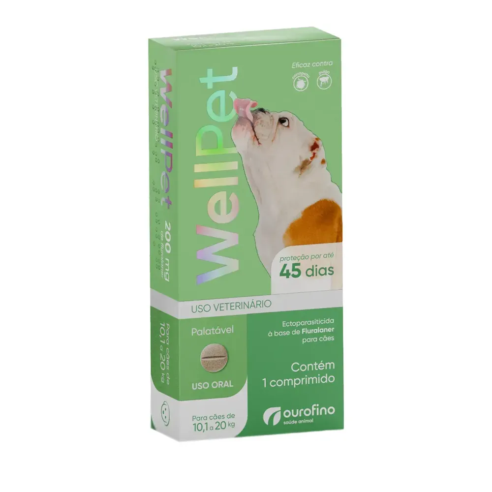 Antipulgas e Carrapatos Wellpet 200 mg para Cães 10,1 a 20 kg