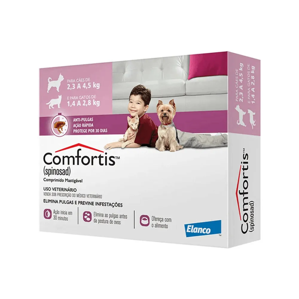 Antipulgas Elanco Comfortis 140 mg para Cães de (2,3 a 4 kg) e Gatos de (1,4 a 2,8 kg) – 1 Comprimido Mastigável