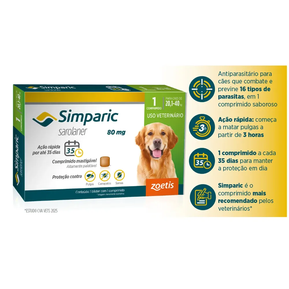 Antipulgas Simparic 80mg para Cães 20 a 40kg — foto 2