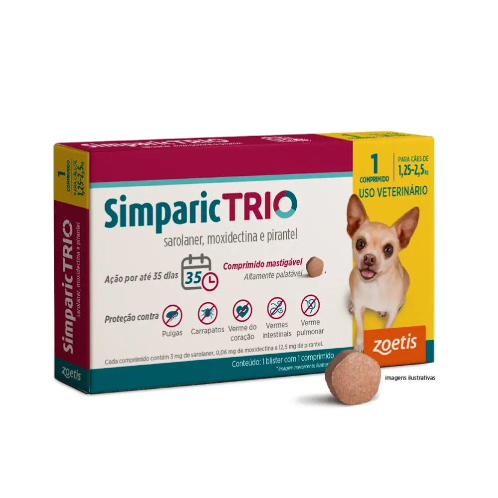 Antipulgas Simparic Trio 3mg para Cães 1,25 a 2,5kg — foto 2