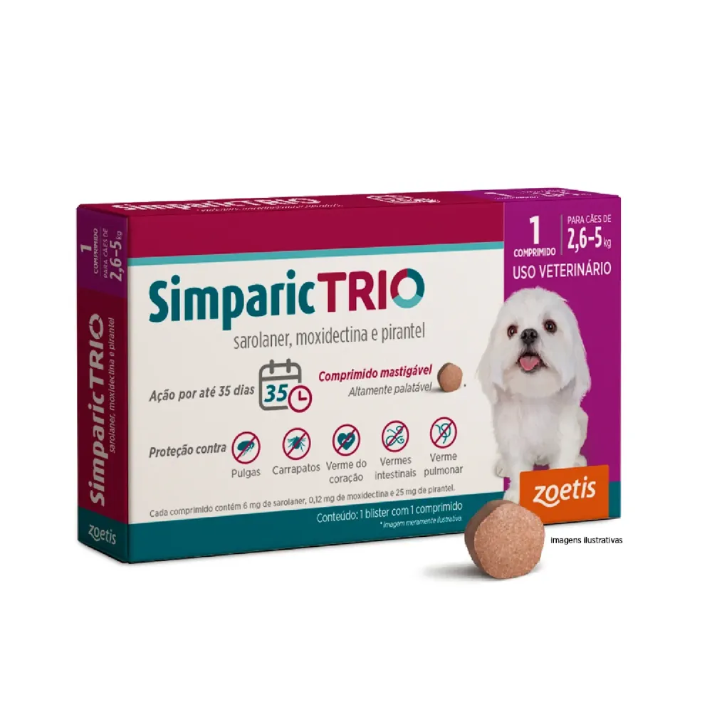 Antipulgas Simparic Trio 6mg para Cães 2,6 a 5kg — foto 2
