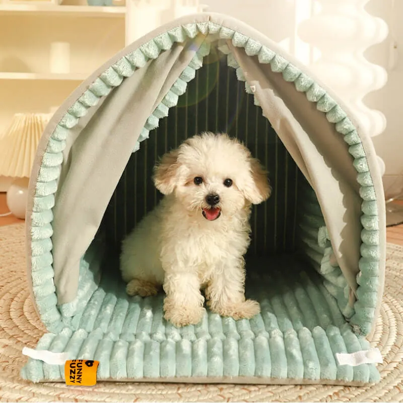 Cama para Cachorro Fechada em Formato de Casa para pets com Cortina Dupla — foto 2