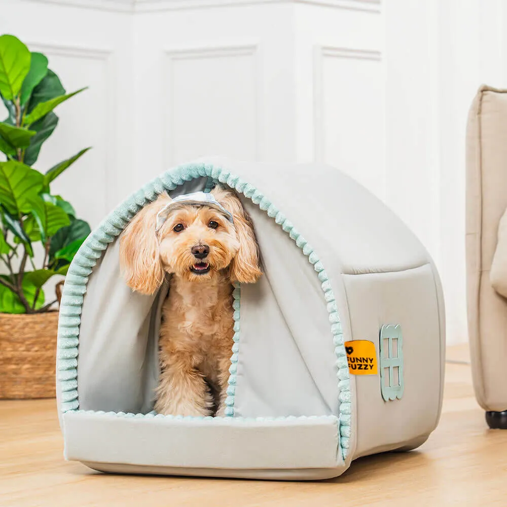 Cama para Cachorro Fechada em Formato de Casa para pets com Cortina Dupla — foto 4