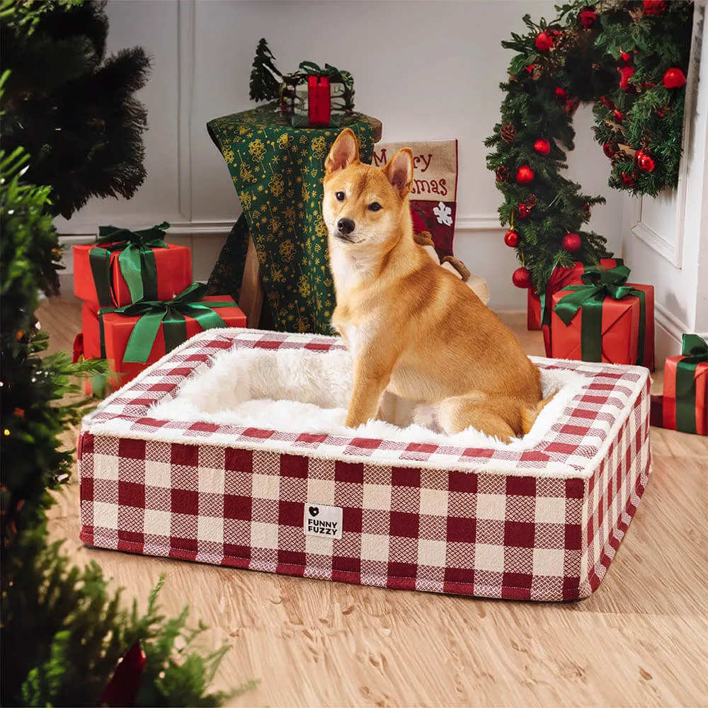 Clássica Cama Festiva Tartan Aconchegante para Cães Anti-ansiedade Calmante — foto 2