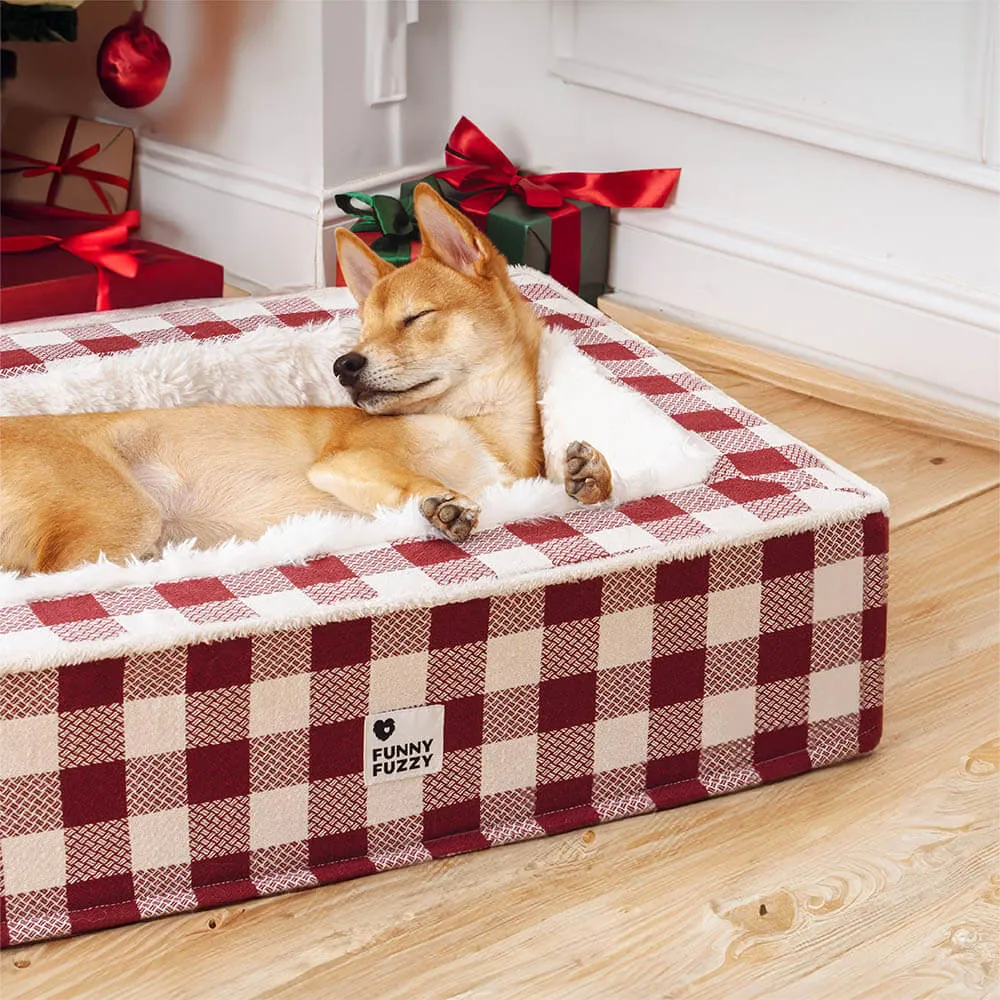 Clássica Cama Festiva Tartan Aconchegante para Cães Anti-ansiedade Calmante — foto 3
