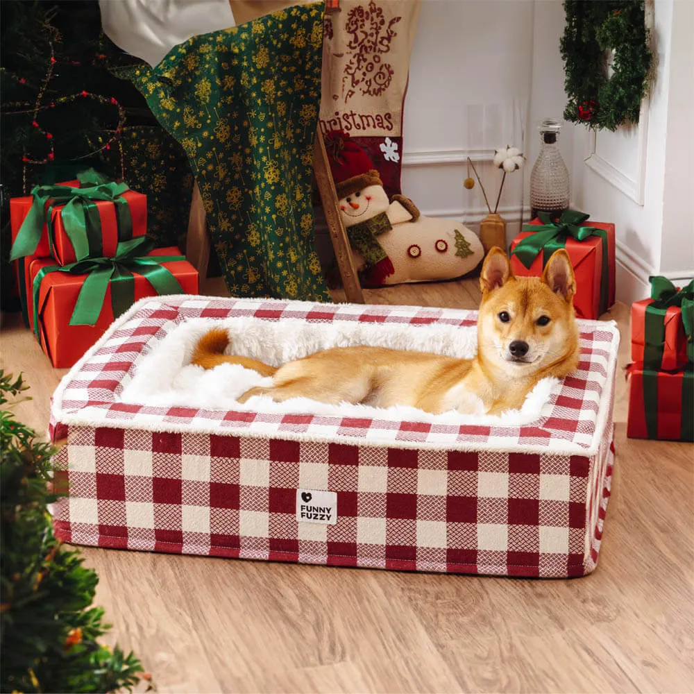 Clássica Cama Festiva Tartan Aconchegante para Cães Anti-ansiedade Calmante — foto 5
