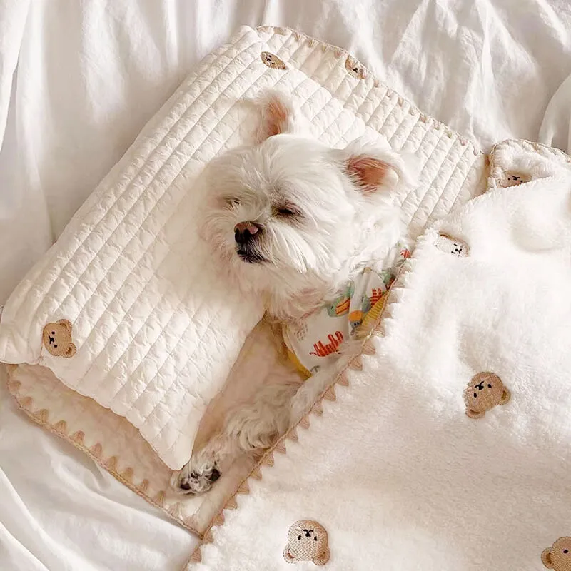 Conjunto de Cama Aconchegante com Travesseiro de Algodão Bordado para Animais de Estimação — foto 2