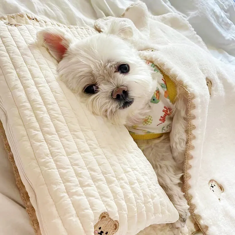 Conjunto de Cama Aconchegante com Travesseiro de Algodão Bordado para Animais de Estimação — foto 3