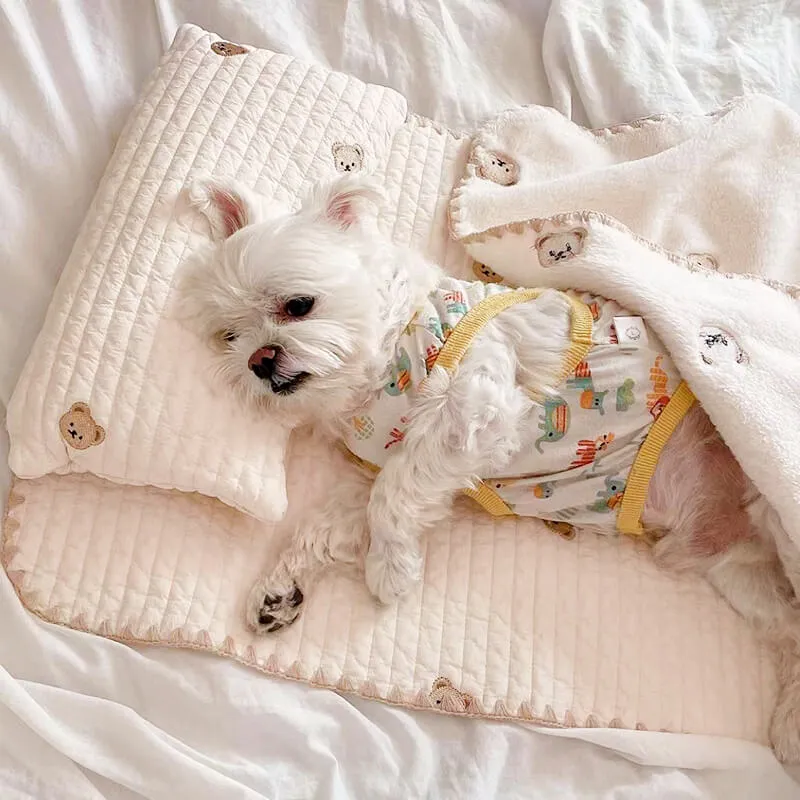 Conjunto de Cama Aconchegante com Travesseiro de Algodão Bordado para Animais de Estimação — foto 5
