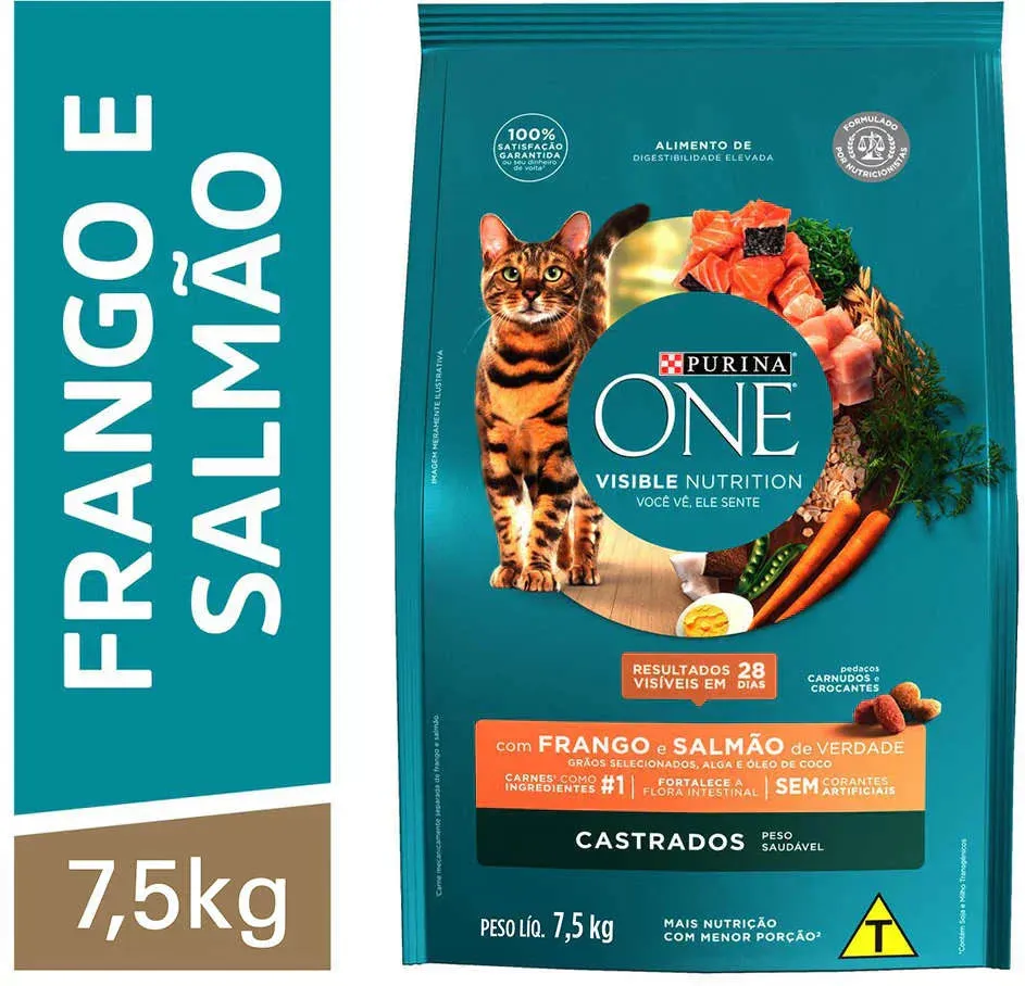 NESTLÉ® PURINA® ONE® Ração Seca para gatos adultos castrados Frango e Salmão 7,5kg