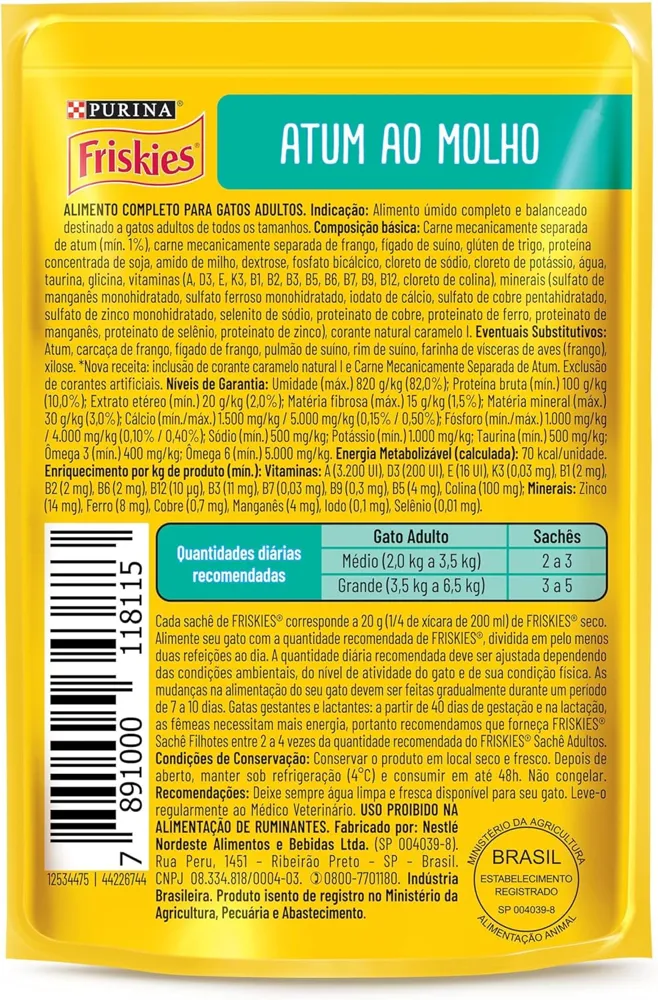 Pack Nestlé Purina Friskies Ração Úmida Para Gatos Adultos Atum Ao Molho - Com 15 Sachês 85g — foto 3