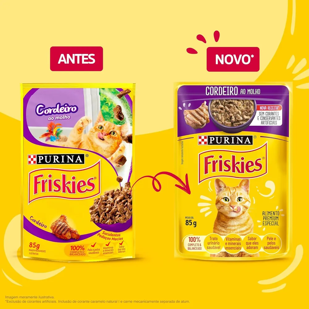 Pack Nestlé Purina Friskies Ração Úmida Para Gatos Adultos Cordeiro Ao Molho - Com 15 Sachês 85g — foto 4