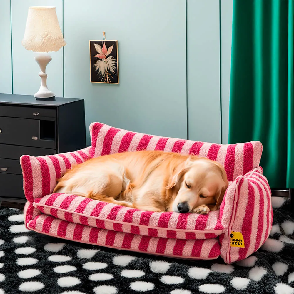 Sofá-cama Moderno Listrado de Lã de Carneiro Falsa de Camada Dupla para Cães e Gatos — foto 4