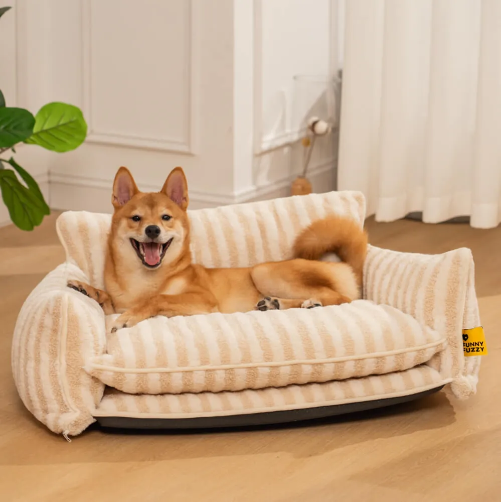 Sofá-cama Moderno Listrado de Lã de Carneiro Falsa de Camada Dupla para Cães e Gatos — foto 5