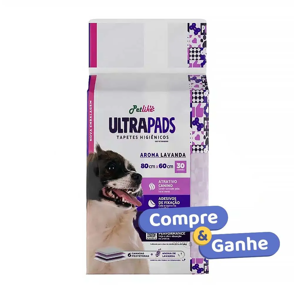Tapete Higiênico com Aroma de Lavanda para Cães Ultra Pads 80x60cm - 30 und