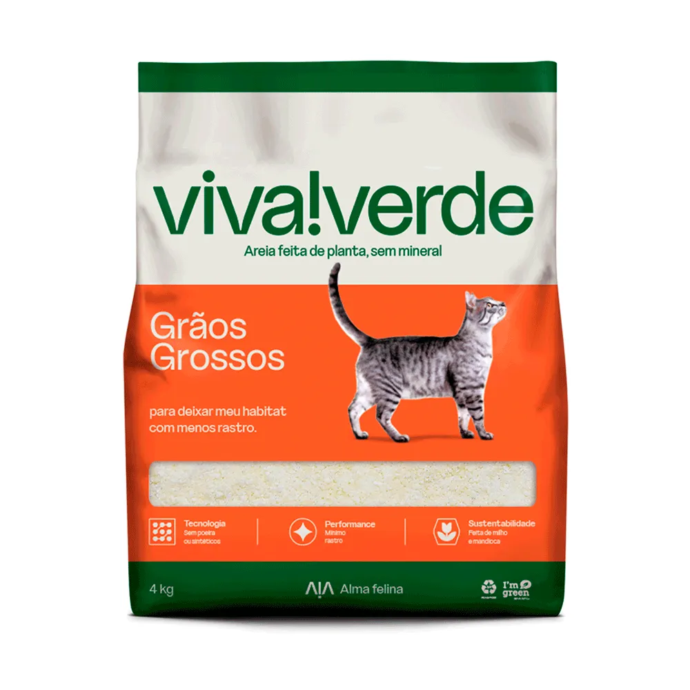 Areia Higiênica Biodegradável Milho e Mandioca Grãos Grossos Viva Verde