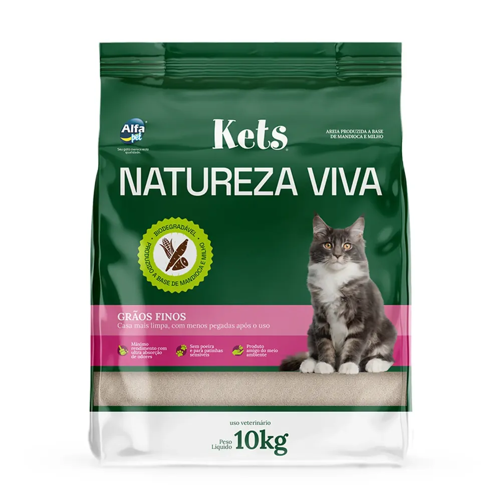 Areia Higiênica Biodegradável Kets Natureza Viva para Gatos Milho e Mandioca Grãos Finos — foto 2