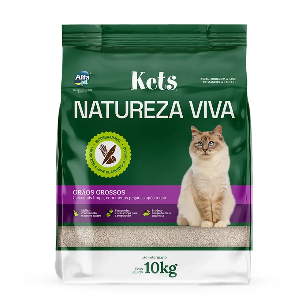 Areia Higiênica Biodegradável Kets Natureza Viva para Gatos Milho e Mandioca Grãos Grossos — foto 2