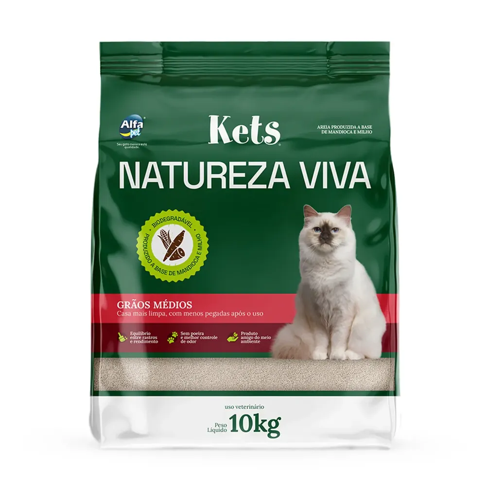 Areia Higiênica Biodegradável Kets Natureza Viva para Gatos Milho e Mandioca Grãos Médios — foto 2