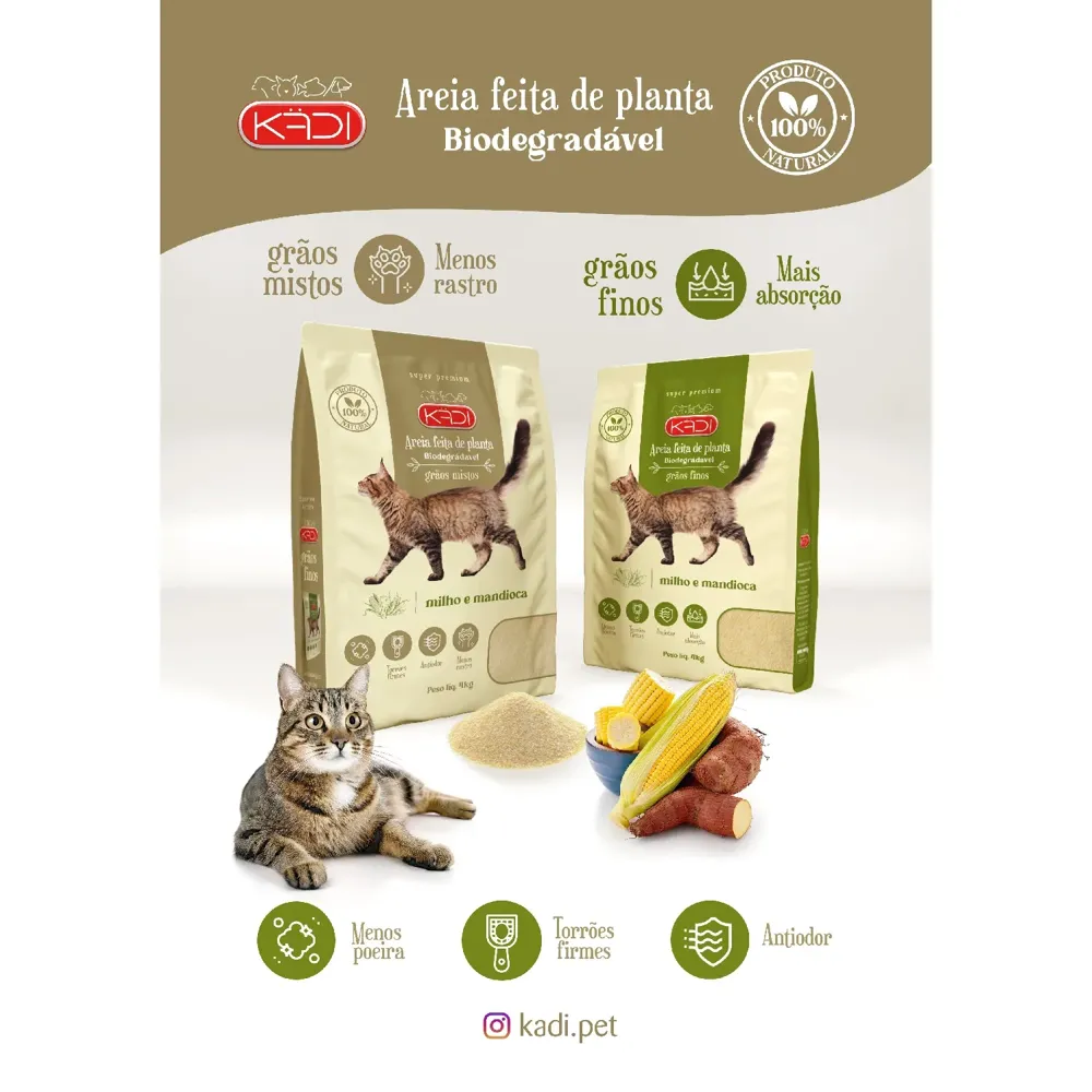 Areia Higiênica Kadi Biodegradável para Gatos Milho e Mandioca Grãos Mistos — foto 4