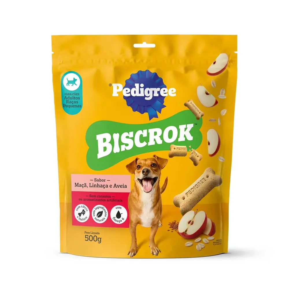 Biscoito Pedigree Biscrok Cães Adultos Raças Pequenas Maçã, Linhaça e Aveia — foto 2