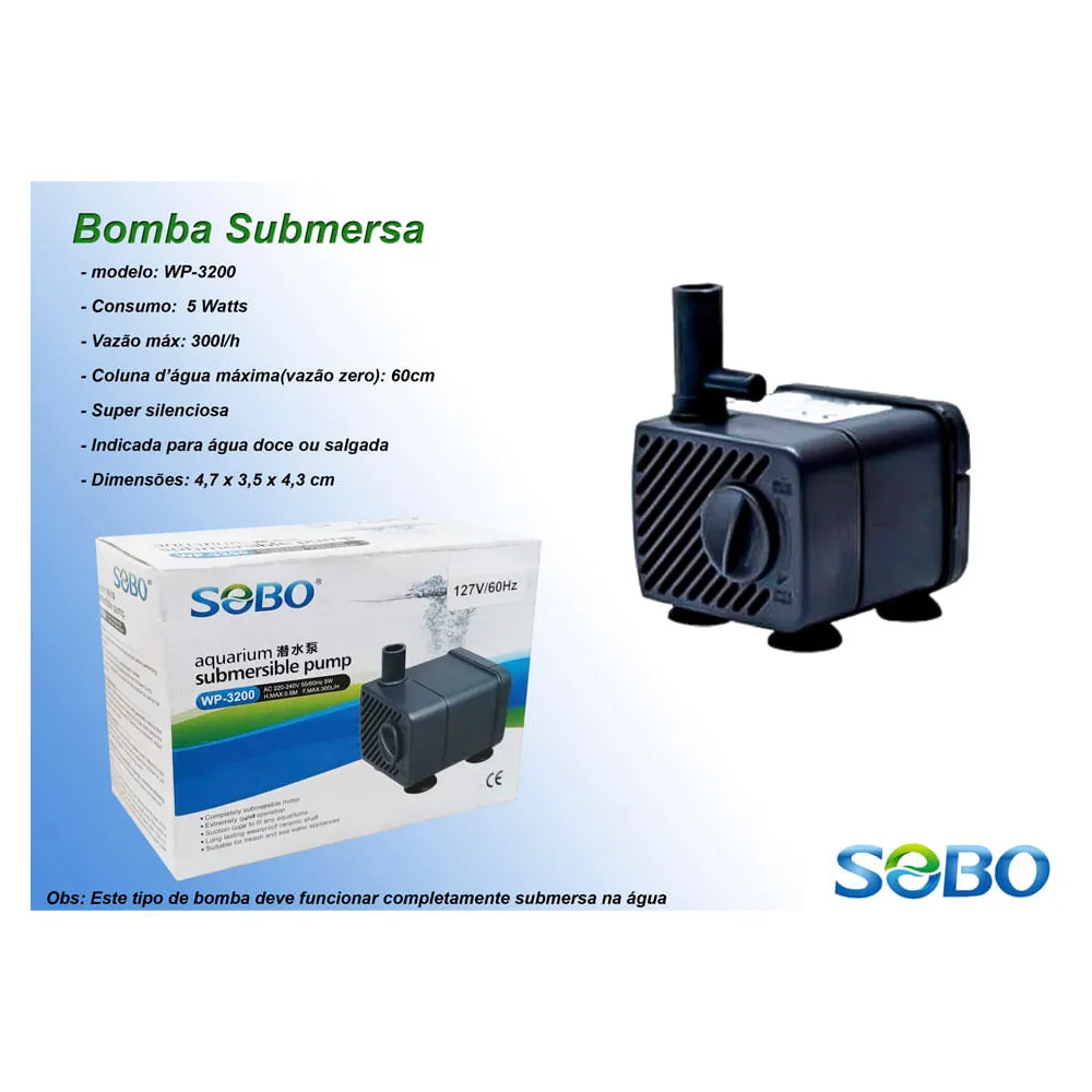 Bomba Submersa Sobo WP3200 para Aquário