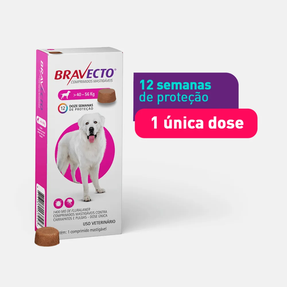 Antipulgas e Carrapatos Bravecto 40 a 56 kg Cães 1400mg — foto 2