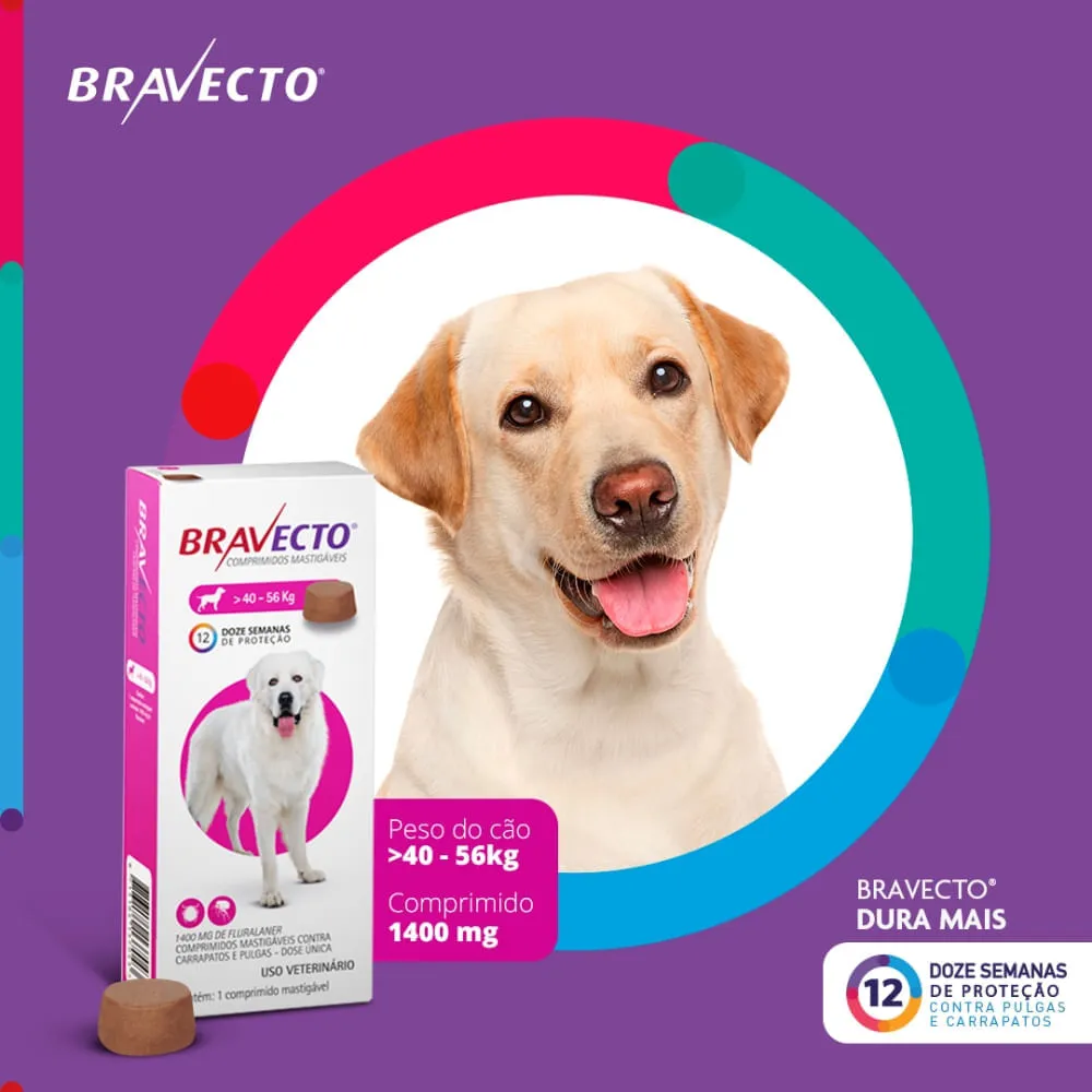 Antipulgas e Carrapatos Bravecto 40 a 56 kg Cães 1400mg — foto 3