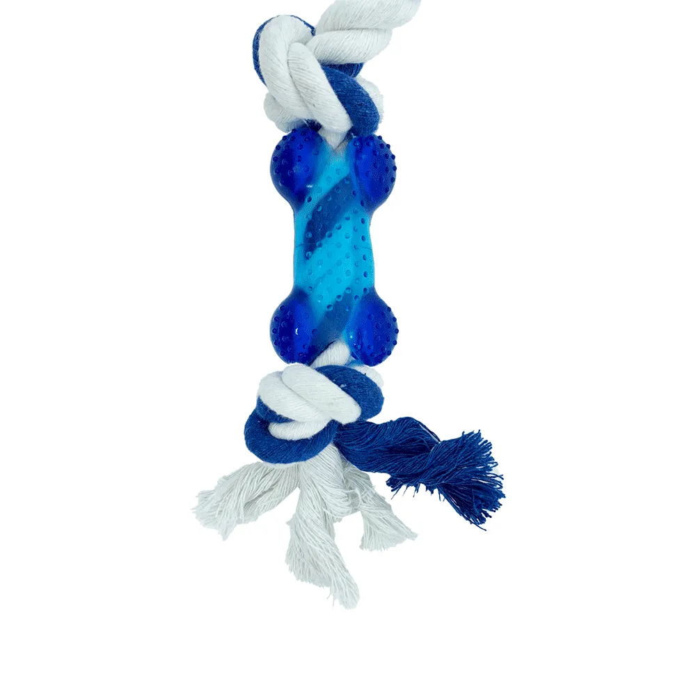 Brinquedo Corda com Puxador e Ossinho Savana Azul e Branco — foto 3