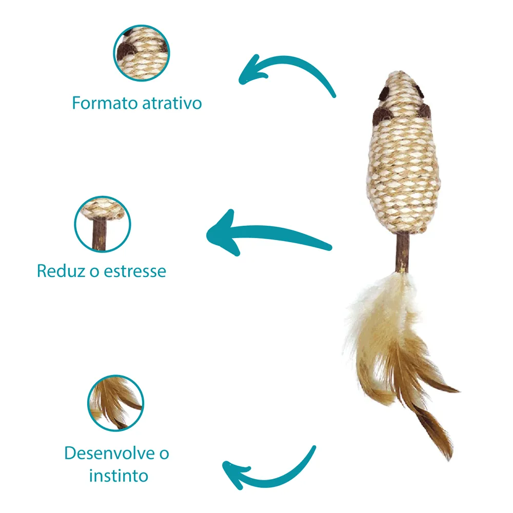 Brinquedo Ratinho Matatabi Stick Jambo Com Pena — foto 2