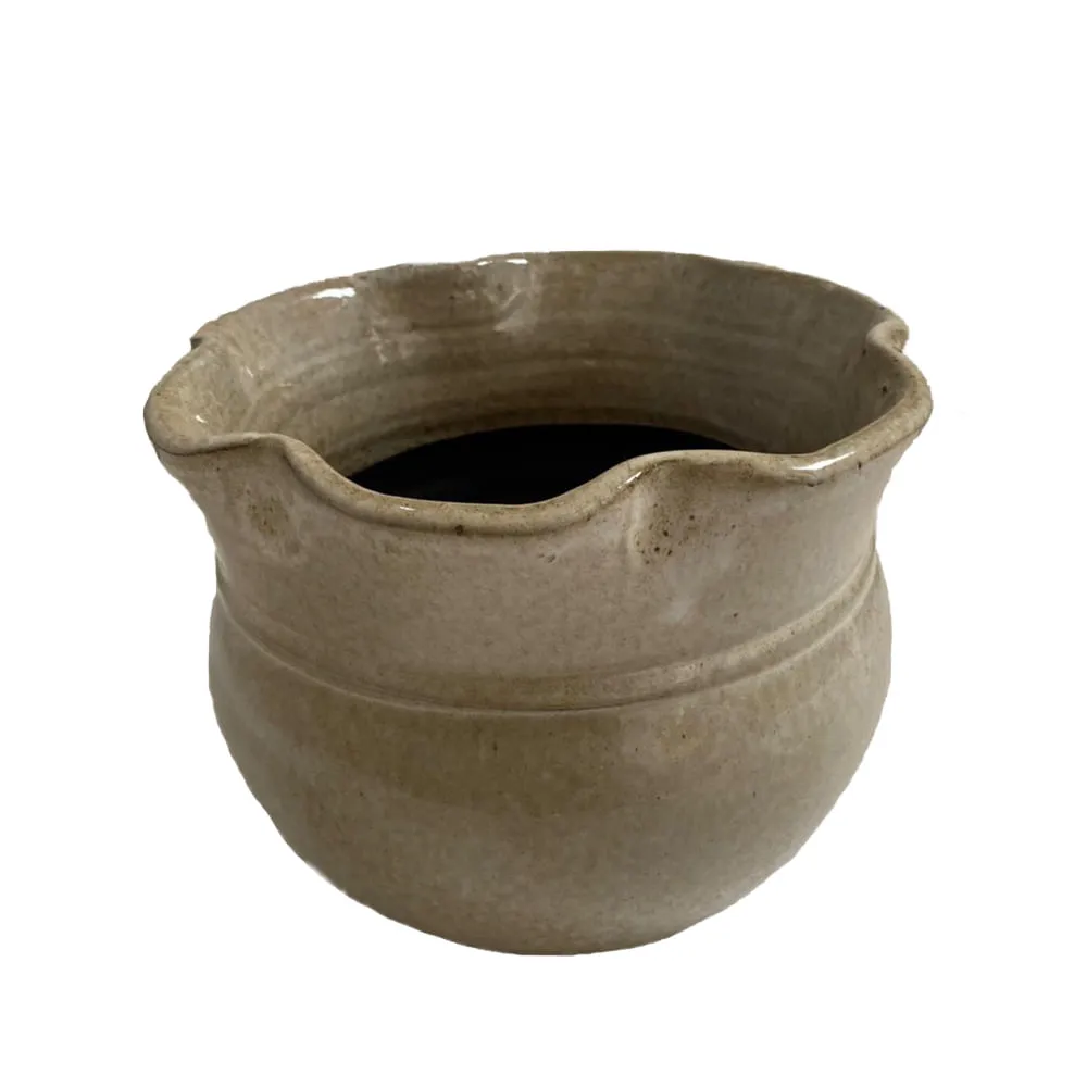 Cachepô Cerâmica Babado Esmaltado Caqui Vasos Tupã
