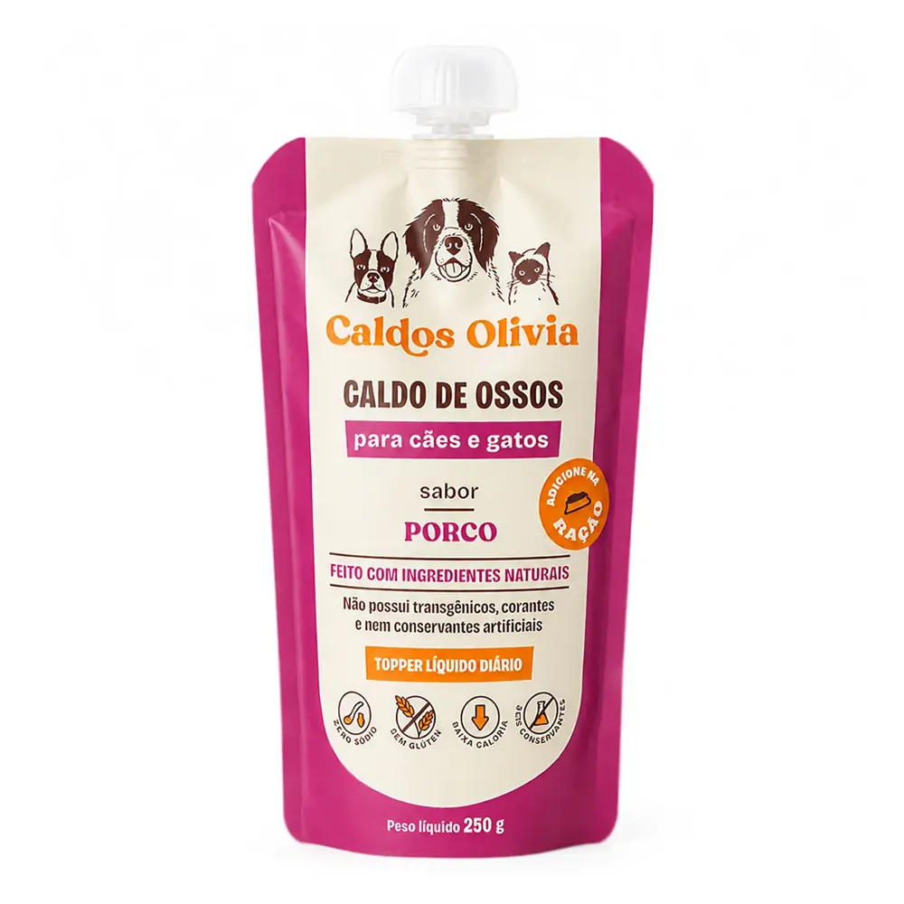 Caldo de Ossos Olivia para Cães e Gatos Porco