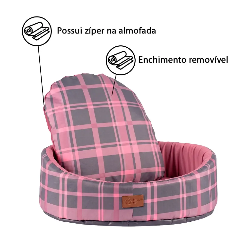 Cama Oval Buddy Xadrez Rosa Fábrica Pet — foto 4
