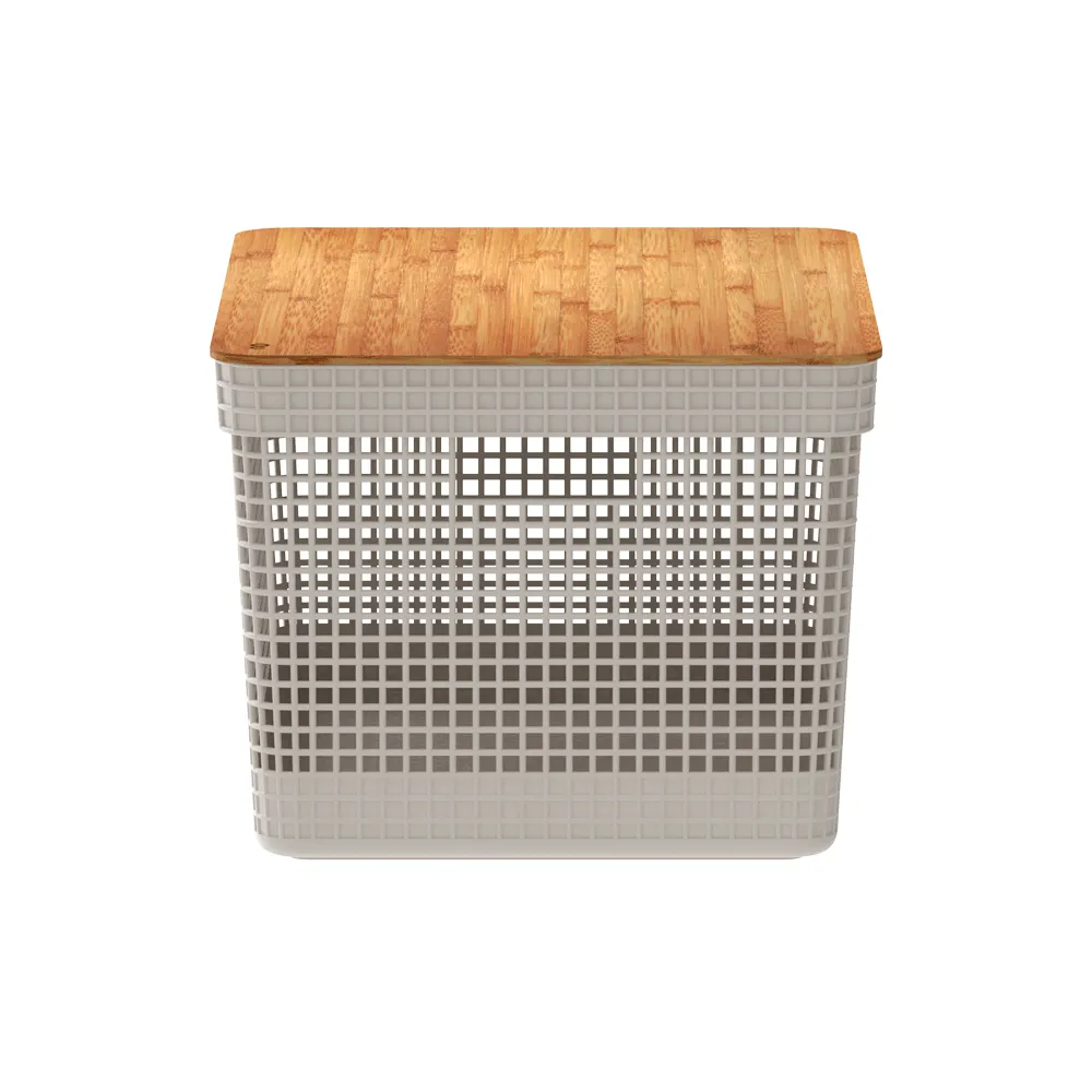 Cesto Organizador Grid com Tampa de Bambu Bege Ou — foto 6