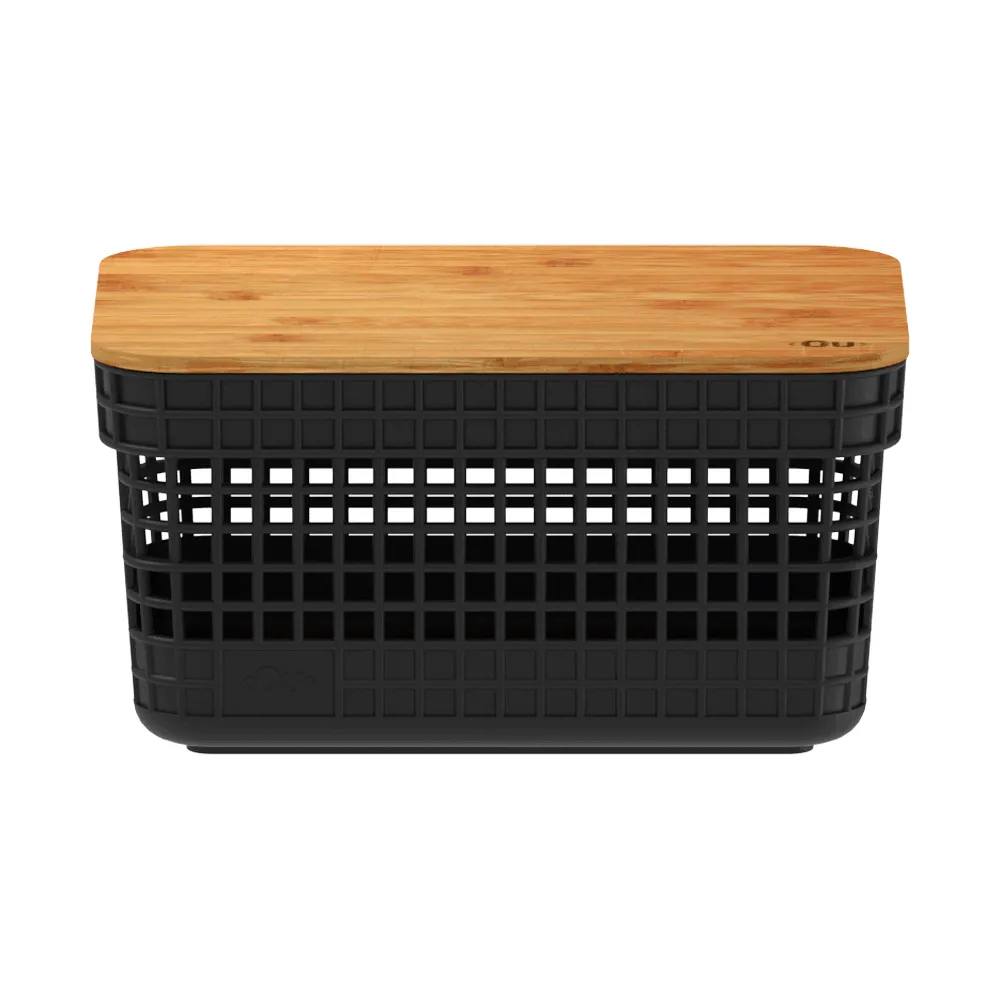 Cesto Organizador Grid com Tampa de Bambu Preto Ou — foto 2