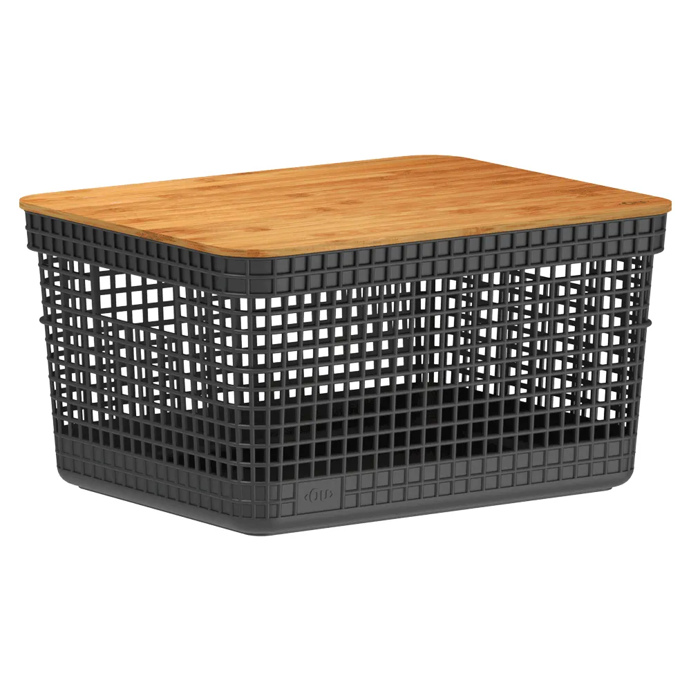 Cesto Organizador Grid com Tampa de Bambu Preto Ou — foto 4