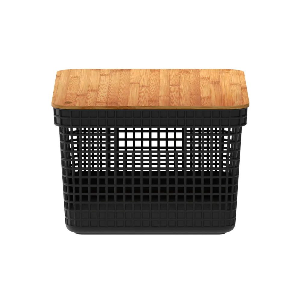 Cesto Organizador Grid com Tampa de Bambu Preto Ou — foto 5