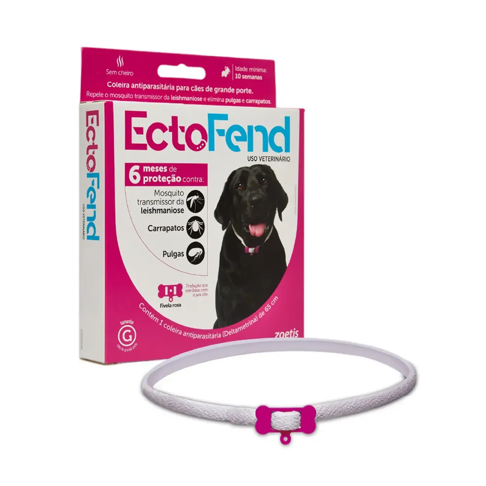 Coleira Antipulgas e Carrapatos Ectofend Rosa para Cães Raças Grandes