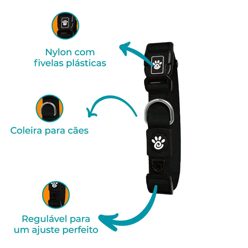 Coleira Cães Nylon Signature Doco Preta — foto 2