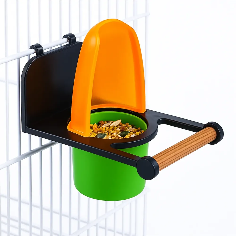 Comedouro com Poleiro para Pássaros Food Clean Animalíssimo Amarelo — foto 3