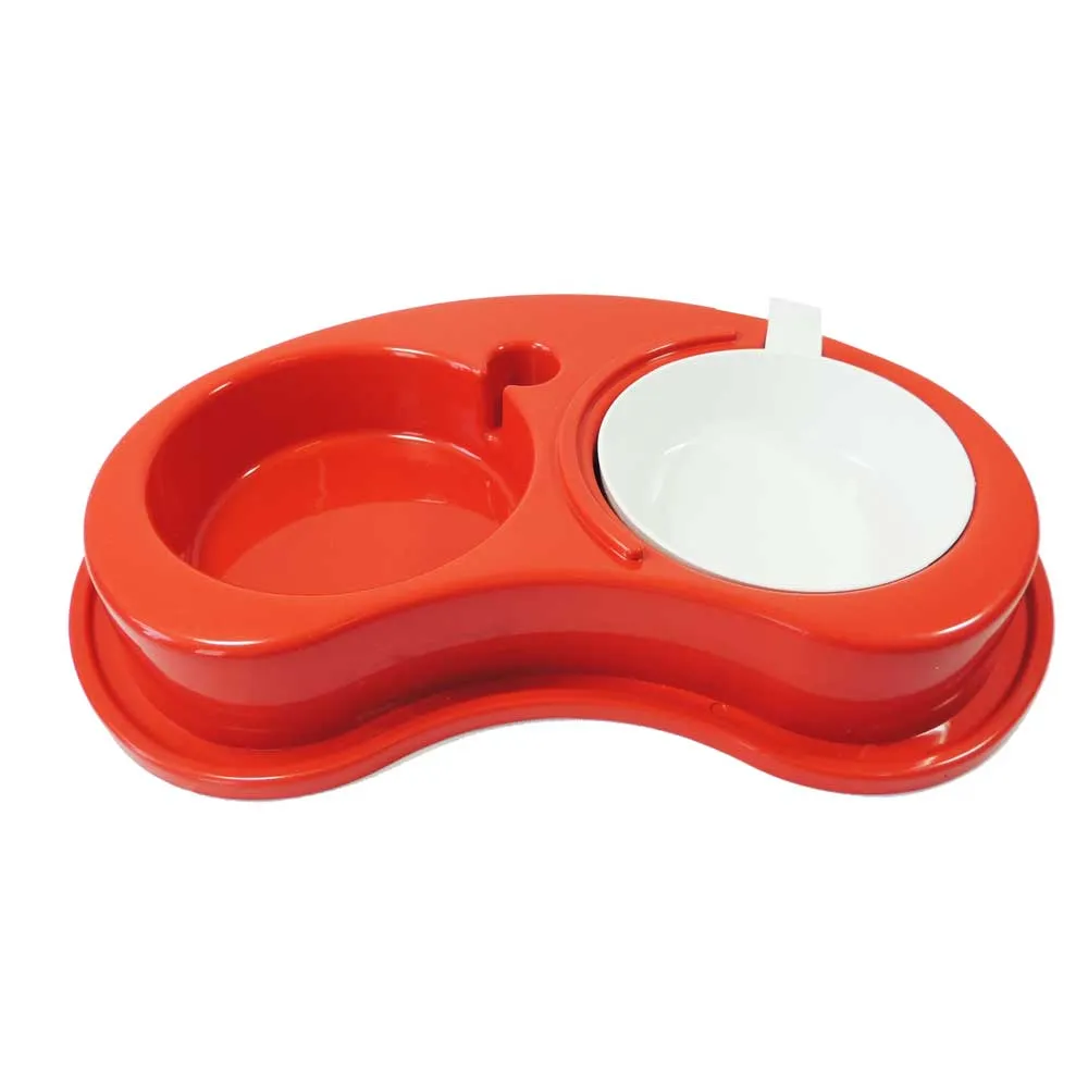 Comedouro Duplo Luxo Vermelho Furacão Pet