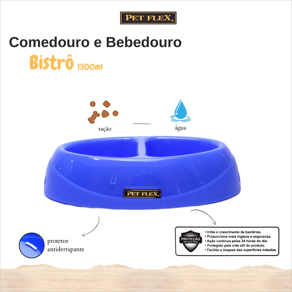Comedouro Duplo Bistrô Pet Flex Azul — foto 4