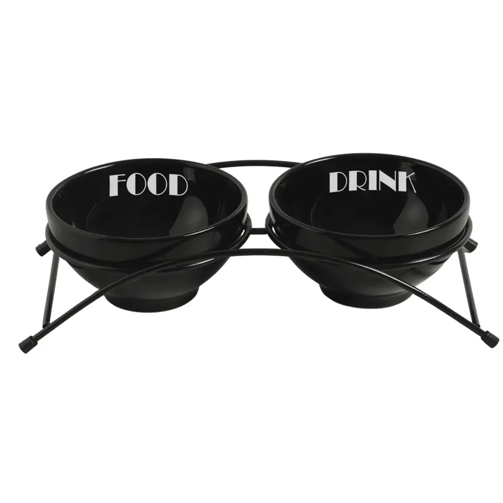 Comedouro Elevado Duplo Porcelana Preto