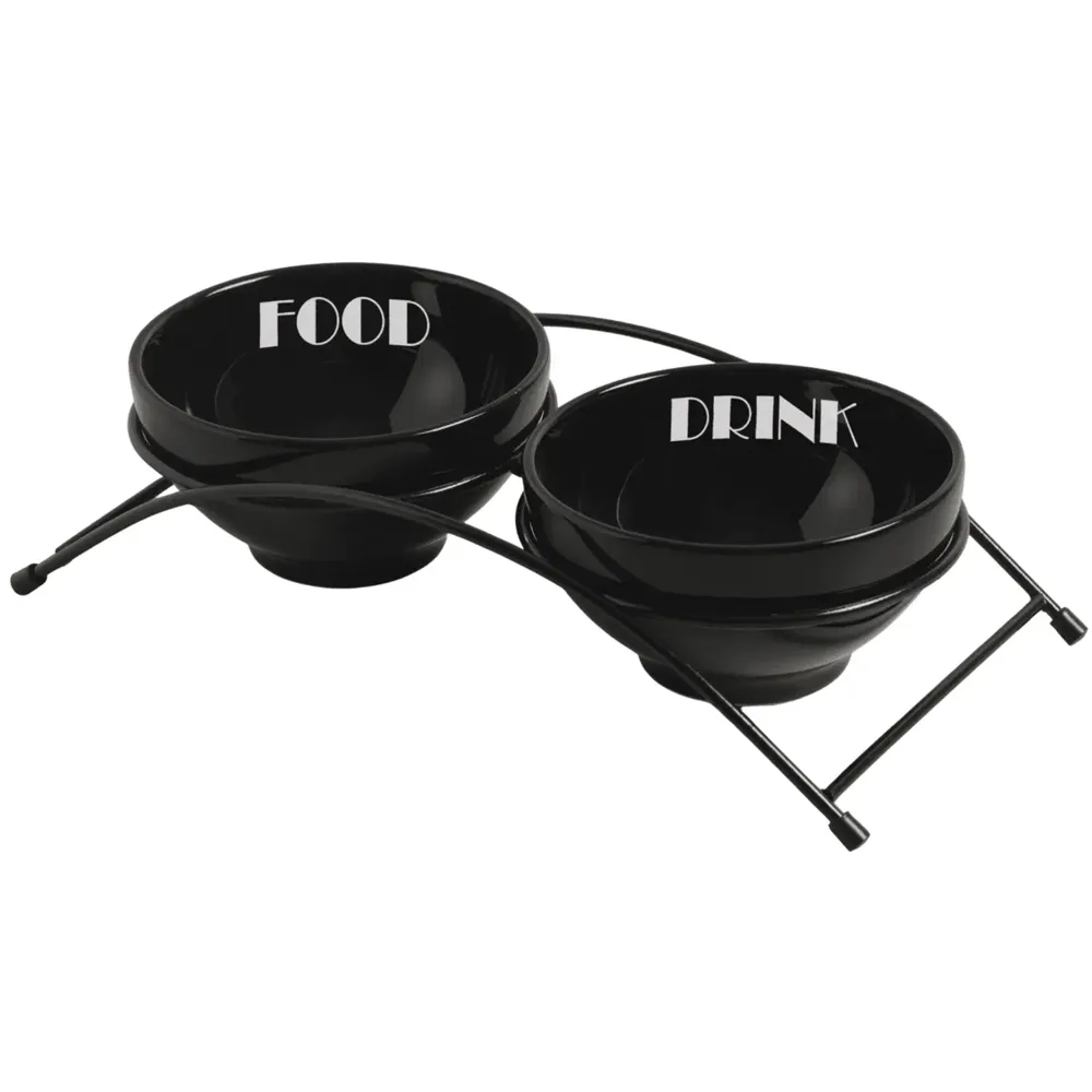 Comedouro Elevado Duplo Porcelana Preto — foto 3