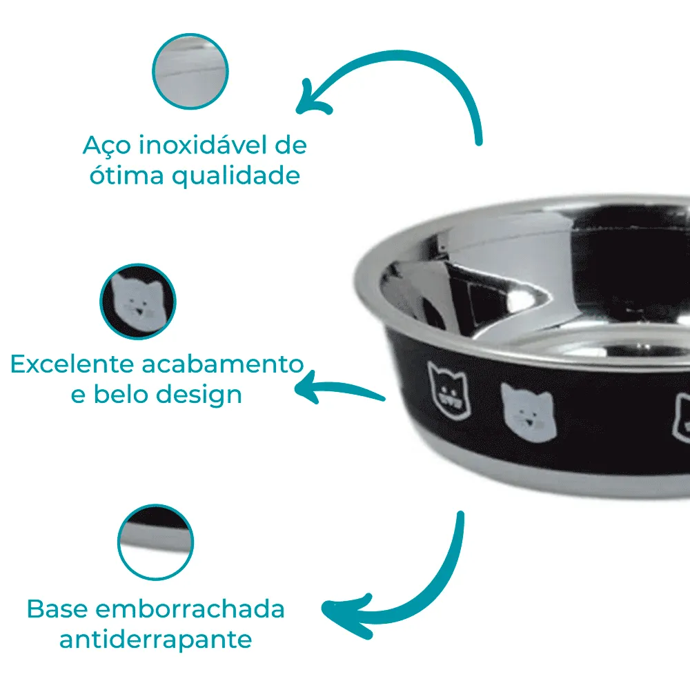 Comedouro Gatos Inox Fusion Preto Jambo — foto 2