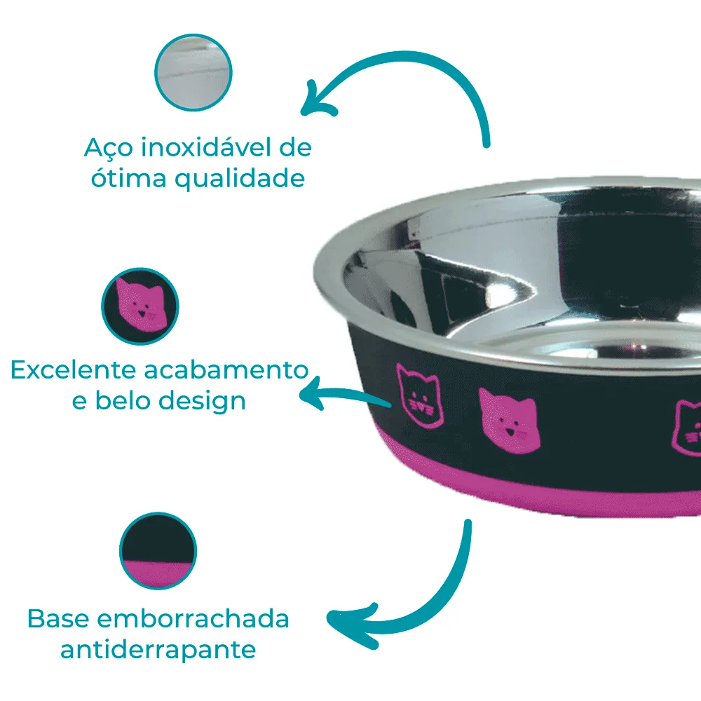Comedouro Gatos Inox Fusion Rosa Jambo — foto 2